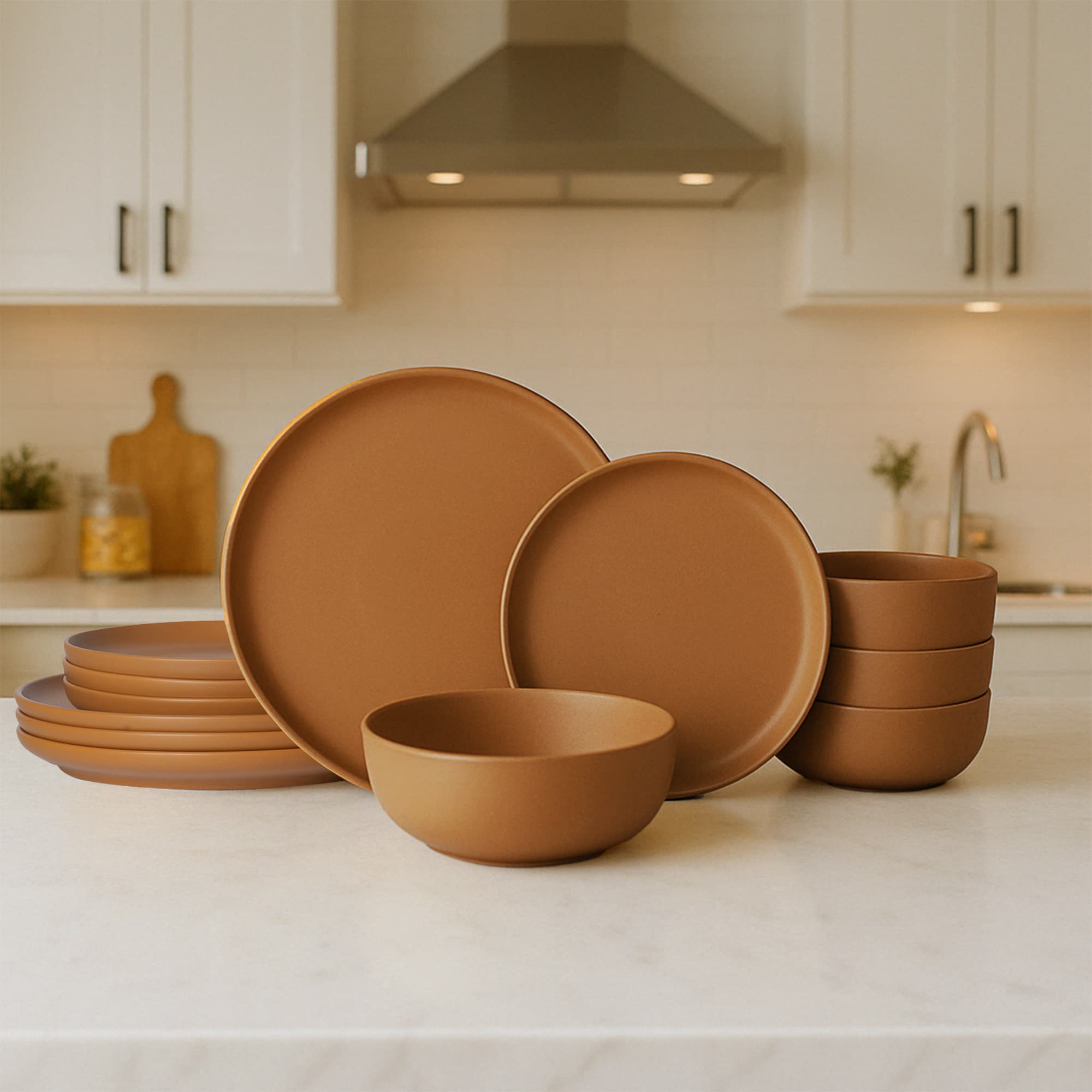 12-Piece Stoneware Dinner Plates Bowls Sets | Microwave & Dishwasher Safe | Non-Toxic Dinner Plates Bowls Set | Stackable Matte Glaze Kitchenware For 4_voghion.com
